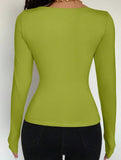 Square neck tie single-breasted long-sleeved top