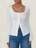 Square neck tie single-breasted long-sleeved top