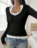 Halter neck fake two-piece single-breasted shirt
