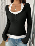 Halter neck fake two-piece single-breasted shirt