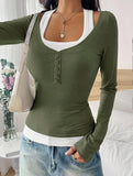 Halter neck fake two-piece single-breasted shirt