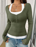 Halter neck fake two-piece single-breasted shirt