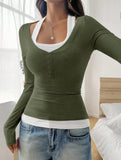 Halter neck fake two-piece single-breasted shirt