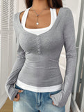 Halter neck fake two-piece single-breasted shirt
