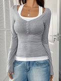 Halter neck fake two-piece single-breasted shirt
