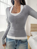 Halter neck fake two-piece single-breasted shirt
