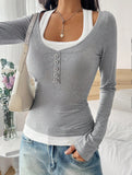 Halter neck fake two-piece single-breasted shirt