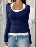 Halter neck fake two-piece single-breasted shirt