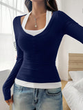 Halter neck fake two-piece single-breasted shirt