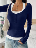 Halter neck fake two-piece single-breasted shirt