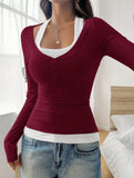 Halter neck fake two-piece single-breasted shirt