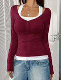 Halter neck fake two-piece single-breasted shirt