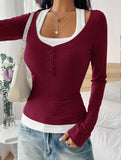 Halter neck fake two-piece single-breasted shirt