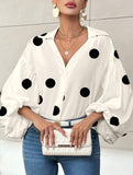 Polka dot V-neck loose bubble long-sleeved shirt