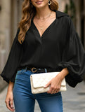 Polka dot V-neck loose bubble long-sleeved shirt