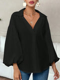 Polka dot V-neck loose bubble long-sleeved shirt