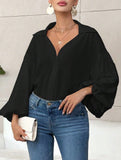 Polka dot V-neck loose bubble long-sleeved shirt