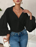 Polka dot V-neck loose bubble long-sleeved shirt