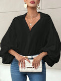 Polka dot V-neck loose bubble long-sleeved shirt