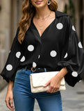 Polka dot V-neck loose bubble long-sleeved shirt