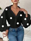 Polka dot V-neck loose bubble long-sleeved shirt