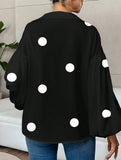 Polka dot V-neck loose bubble long-sleeved shirt
