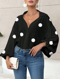 Polka dot V-neck loose bubble long-sleeved shirt