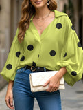 Polka dot V-neck loose bubble long-sleeved shirt
