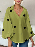 Polka dot V-neck loose bubble long-sleeved shirt
