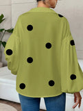 Polka dot V-neck loose bubble long-sleeved shirt