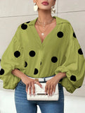 Polka dot V-neck loose bubble long-sleeved shirt