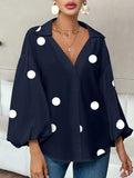Polka dot V-neck loose bubble long-sleeved shirt