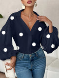 Polka dot V-neck loose bubble long-sleeved shirt