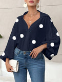 Polka dot V-neck loose bubble long-sleeved shirt