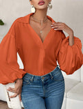 Polka dot V-neck loose bubble long-sleeved shirt
