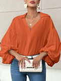 Polka dot V-neck loose bubble long-sleeved shirt