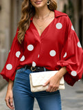Polka dot V-neck loose bubble long-sleeved shirt