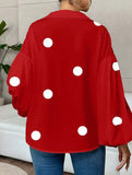 Polka dot V-neck loose bubble long-sleeved shirt