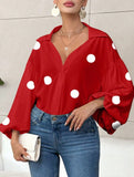 Polka dot V-neck loose bubble long-sleeved shirt