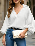 Polka dot V-neck loose bubble long-sleeved shirt