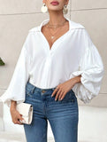 Polka dot V-neck loose bubble long-sleeved shirt
