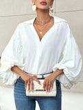 Polka dot V-neck loose bubble long-sleeved shirt