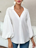 Polka dot V-neck loose bubble long-sleeved shirt