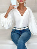 Polka dot V-neck loose bubble long-sleeved shirt