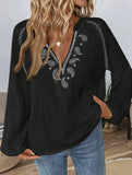 Fashionable design V-neck embroidered top