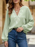 Fashionable design V-neck embroidered top