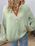 Fashionable design V-neck embroidered top
