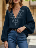 Fashionable design V-neck embroidered top