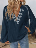 Fashionable design V-neck embroidered top