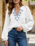 Fashionable design V-neck embroidered top